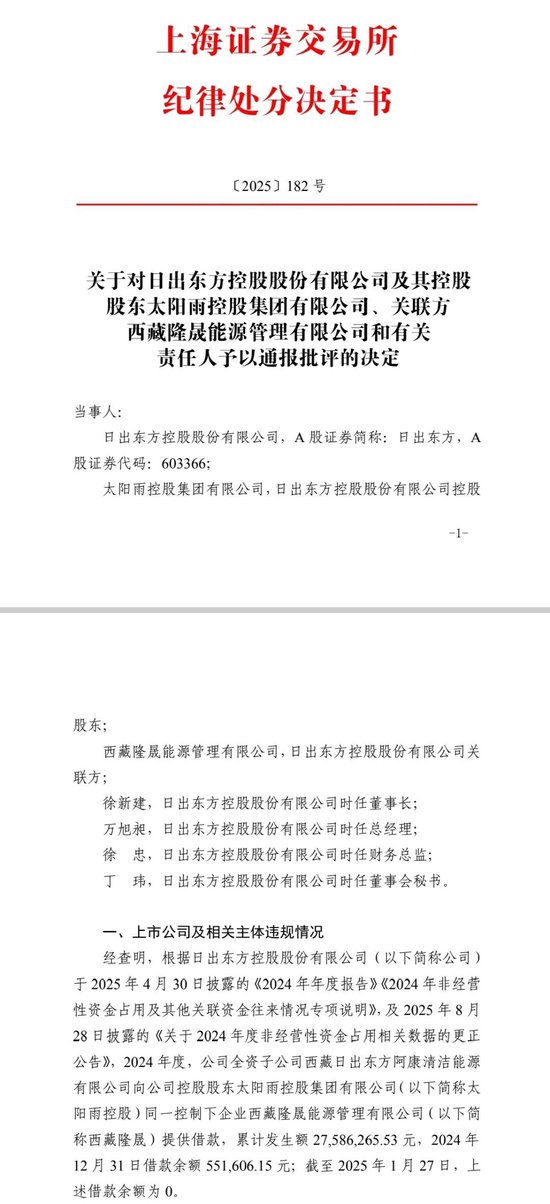 百亿市值上市公司日出东方犯低级错误被通报批评和监管警示，近期股价大跌四分之一